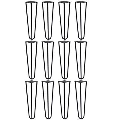 Kit 12 Pés de Metal 30 CM Hairpin Legs Mesa de Canto Rack e Puffs Preto G41