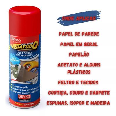 Cola Spray Permanente Com Secagem Rápida 100ml - Colaspray100 - Dryko Cola Spray Vedatudo 100ml - Colaspray100 - Dryko
