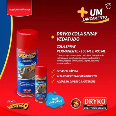 Cola Spray Permanente Com Secagem Rápida 100ml - Colaspray100 - Dryko Cola Spray Vedatudo 100ml - Colaspray100 - Dryko