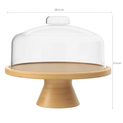 Boleira De Bambu Com Tampa Plástica 26,5x21,5cm Coza Brisa Porta Bolo Pedestal E Cúpula