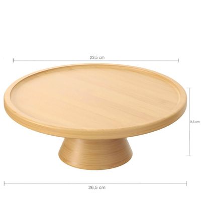 Boleira De Bambu Com Tampa Plástica 26,5x21,5cm Coza Brisa Porta Bolo Pedestal E Cúpula