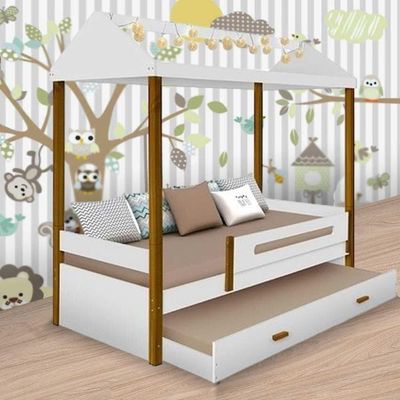 Cama Casa Sara Branca Com Auxiliar E Led