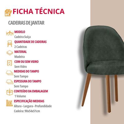 Conjunto Suíça Com 2 Cadeiras Madeira Moderna Mobília Jade Imbuia Natural