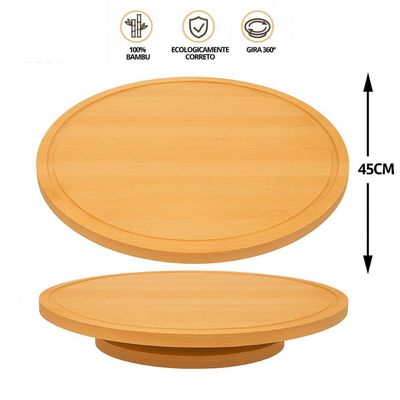 Tábua Giratória 360° de Bambu 45x2,5cm Lyor Bandeja Centro de Mesa Petisco