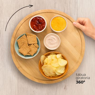Tábua Giratória 360° de Bambu 45x2,5cm Lyor Bandeja Centro de Mesa Petisco