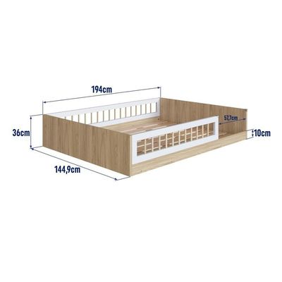 Cama Casal De Chão Infantil Montessoriana Menino Menina 194cm Com Grade De Proteção Aveiro Oak