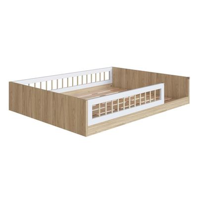 Cama Casal De Chão Infantil Montessoriana Menino Menina 194cm Com Grade De Proteção Aveiro Oak