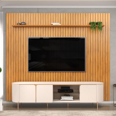 Rack Para Sala  Harper com Painel Ripado Lexa TV 75 Pol D05 Cedro Off White - Lyam Decor