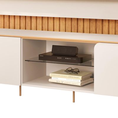 Rack Para Sala  Harper com Painel Ripado Lexa TV 75 Pol D05 Cedro Off White - Lyam Decor