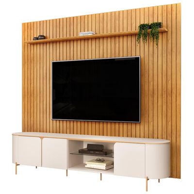 Rack Para Sala  Harper com Painel Ripado Lexa TV 75 Pol D05 Cedro Off White - Lyam Decor