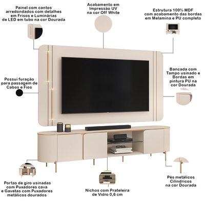Rack Para Sala com Painel Para TV 75 Pol Orgânico Harper D05 Off White - Lyam Decor