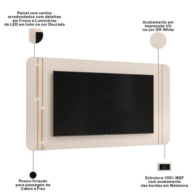 Painel Para TV 75 Pol Com LED Orgânico Harper D05 Off White - Lyam Decor
