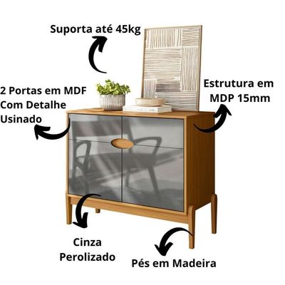 Aparador Buffet Intense 2 Portas C- Pés Em Madeira Freijó-cinza Perolizado