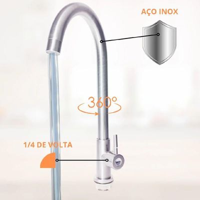 Torneira Gourmet Para Cozinha Em Inox Escovado Alta 37cm - Tor-o23 - Stillus Home