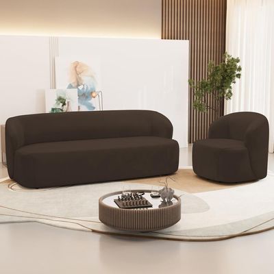 Sofá 3 Lugares 205cm Com Poltrona Giratória Orgânica Heidy F04 Veludo Marrom - Lyam Decor