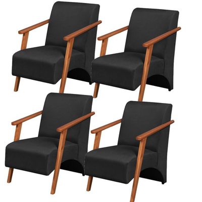 Kit 4 Poltronas Venus 1 Lugar Braço Madeira Maciça Tecido Suede Unidecor Preto