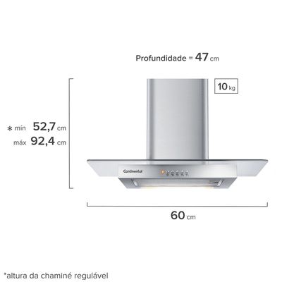 Coifa de Parede Continental 60cm Inox com Vidro (CC6VX) 220V