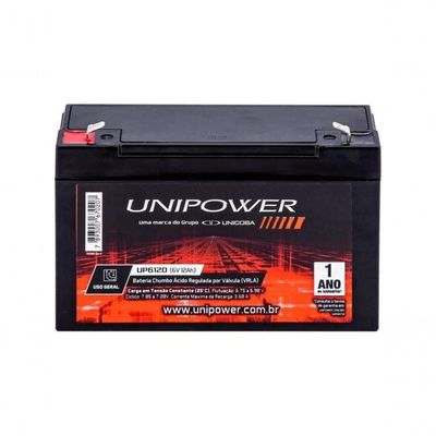 Bateria Estacionária Selada 6v 12ah Vrla Up6120 Unipower