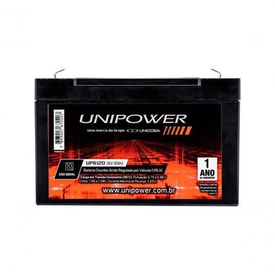 Bateria Estacionária Selada 6v 12ah Vrla Up6120 Unipower