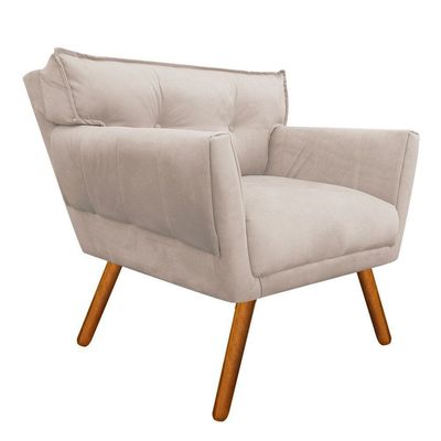 Kit 2 Poltronas Anitta Suede Bege Pés Palito Castanho - D'Rossi