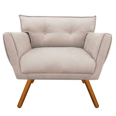 Kit 2 Poltronas Anitta Suede Bege Pés Palito Castanho - D'Rossi