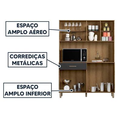 Armário De Cozinha Completo Viena Plus Com Balcão 4 Portas Grafite