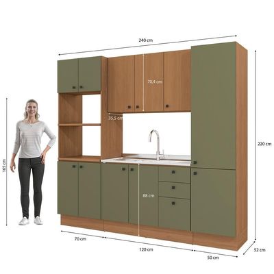 Cozinha Modulada Pixel Kappesberg 100% Mdp Canela-verde Frevo-canela 240cm
