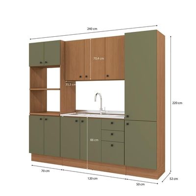 Cozinha Modulada Pixel Kappesberg 100% Mdp Canela-verde Frevo-canela 240cm