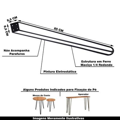 Kit 10 Pés de Metal 60 CM Hairpin Legs Mesa de Canto Aparador Preto G41