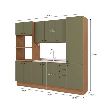Cozinha Modulada Pixel Kappesberg 100% Mdp Canela-verde Frevo 240cm