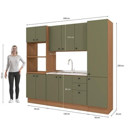 Cozinha Modulada Pixel Kappesberg 100% Mdp Canela-verde Frevo 240cm