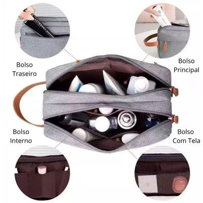 Bolsa Necessaire Masculina Feminina Organizadora Multifuncional Portátil Viagem Trabalho Impermeável Cinza