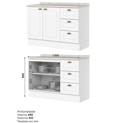 Cozinha Modulada 7 Peças 11 Portas 5 Gavetas Americana Henn Branco