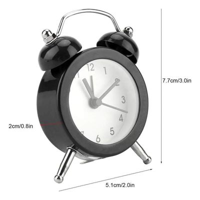 Mini Relógio Despertador De Mesa Redondo Retrô Decorativo Pequeno Criadomudo Sala Quarto Escritório Preto
