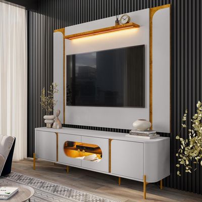 Rack Para Sala Orgânico Suy com Painel Para TV 75 Pol Maresca B02 Off White Naturalle - Lyam Decor