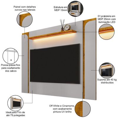 Rack Para Sala Orgânico Suy com Painel Para TV 75 Pol Maresca B02 Off White Naturalle - Lyam Decor