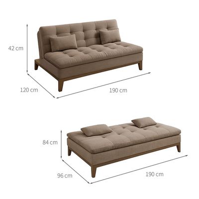 Sofá-Cama Casal 3 Lugares Premium Base e Pés de Madeira Linho Marrom