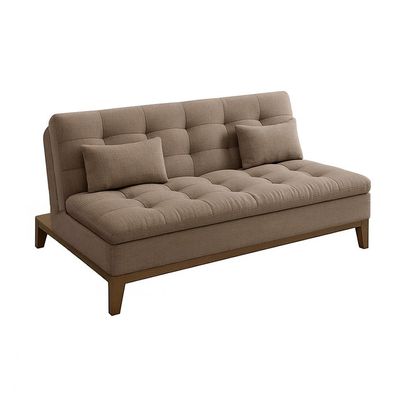 Sofá-Cama Casal 3 Lugares Premium Base e Pés de Madeira Linho Marrom
