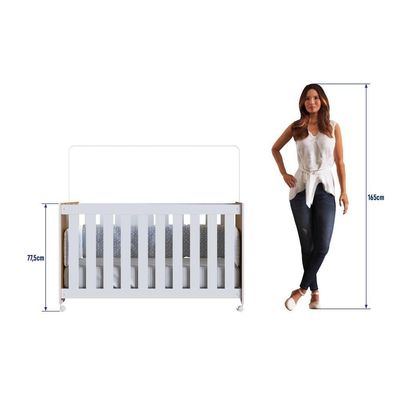 Berço Infantil Simples Com Rodas, Colchão, Regulagem De Altura E Grade Mdf 133cm Nogal Com Branco