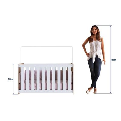 Berço Infantil Simples 133cm Com Regulagem De Altura E Grade Mdf Nogal Com Branco