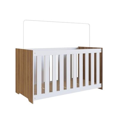 Berço Infantil Simples 133cm Com Regulagem De Altura E Grade Mdf Nogal Com Branco