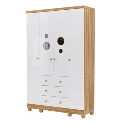 Armario Infantil 4 Portas Bolinha - Moveis Peroba Amendoa-branco