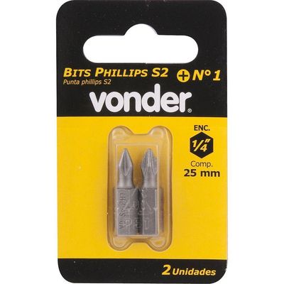Bits Ponteira Philips 1-4 N.1 3-16x25mm Aço S2 Com 2 Peças