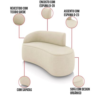 Sofá 2 Lugares Orgânico 160cm Pé Dourado Morgan Suede Bege D03 - D'Rossi