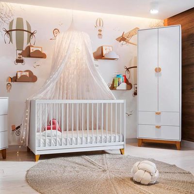 Guarda-Roupa Infantil Magia 2 Portas 2 Gavetas Branco e Amadeirado