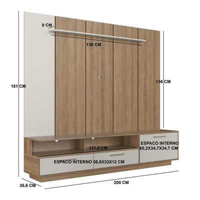 Home Rack E Painel Para Tv Até 75 Polegadas Com Iluminação Led Ravenna Arenas