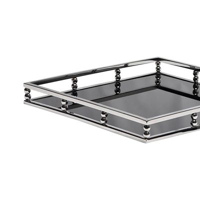 Bandeja quandrada em inox e vidro Fracalanza 40x40x5cm preta
