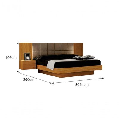 Cama De Casal Queen Size Braga Com Mesa De Cabeceira E Painel Almofadado Leifer Moveis Cinamomo,joli Camurça