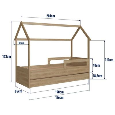 Cama Infantil Bicama Montessoriana Casinha Solteiro Auxiliar Aveiro Oak