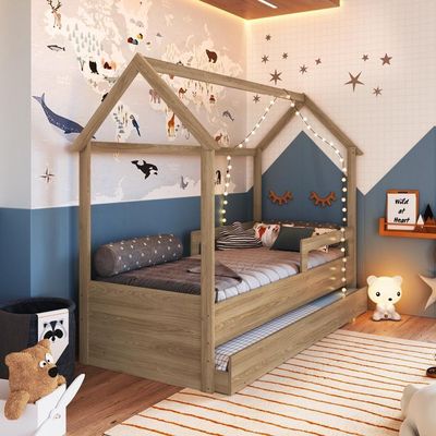 Cama Infantil Bicama Montessoriana Casinha Solteiro Auxiliar Aveiro Oak